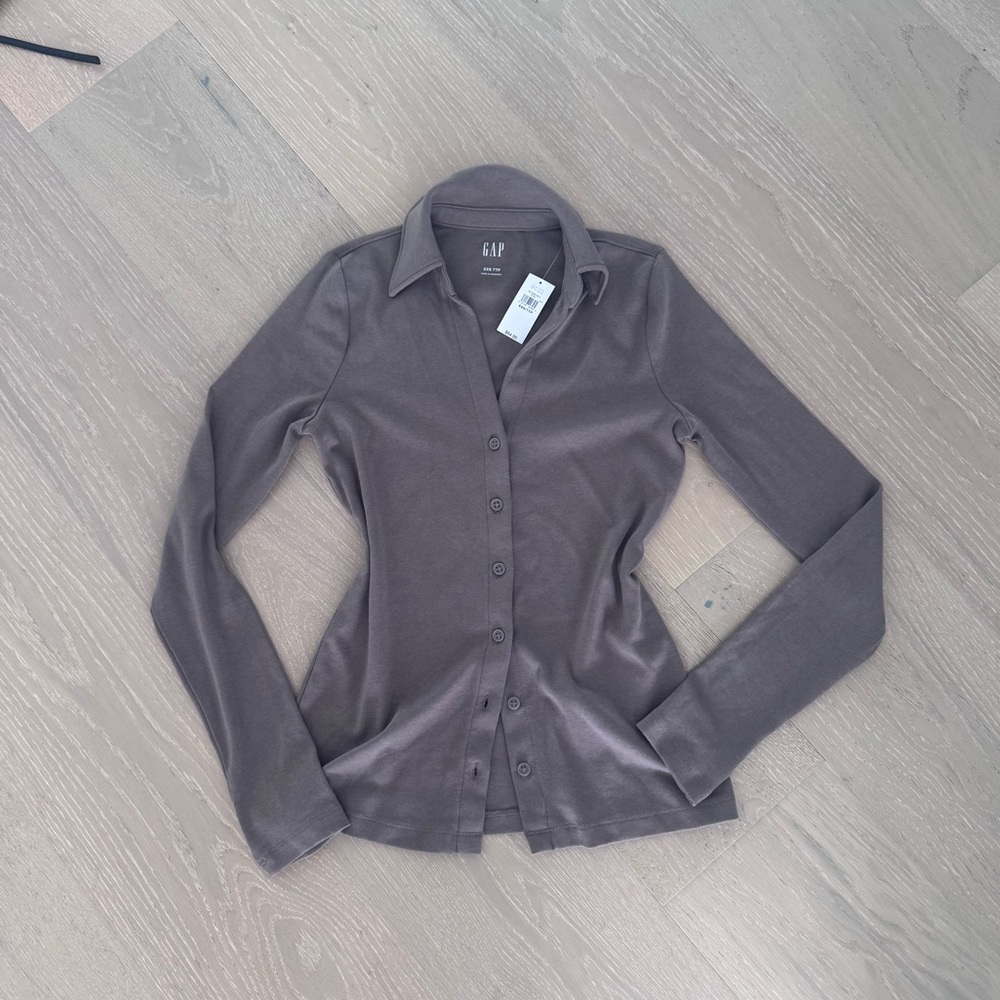 GAP Women's Brown Taupe Button Up Long sleeve